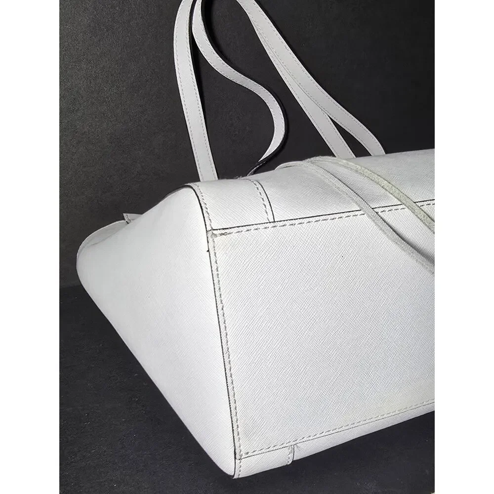 Rebecca Minkoff Monroe Laptop Bag Saffiano Leather Tote Shoulder Purse White NEW